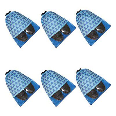 Amazon Brand - Solimo Fabric Shoe Pouch with String, Triangles, Set of 6