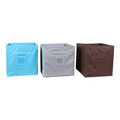 Amazon Brand - Solimo Fabric Storage Box, Medium, Set of 3, Multicolor