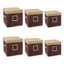 Amazon Brand - Solimo Fabric Storage Box with Lid Set, 6 Piece, Beige and Brown...