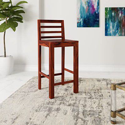 Amazon Brand - Solimo Feath Solid Sheesham Wood High Bar Chair (Honey Finish)