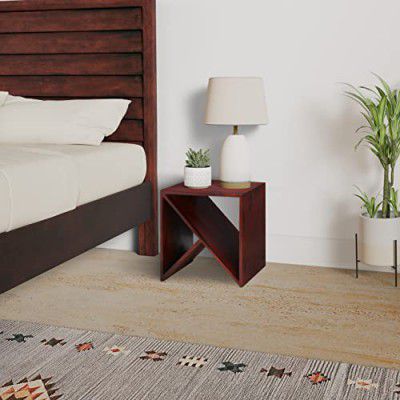 Amazon Brand - Solimo Ferson Bedside Table with Triangular Shelf (Solid Sheesham Wood, Honey Finish)
