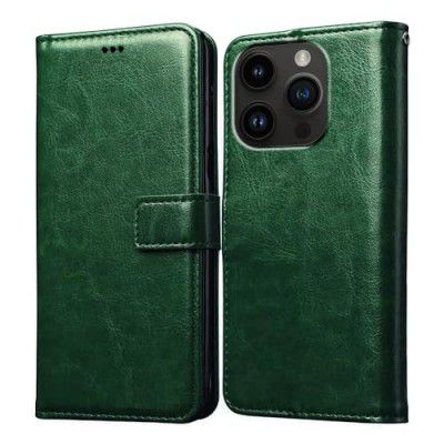 Amazon Brand- Solimo Flip for Apple iPhone 14 Pro (Leather_Green)