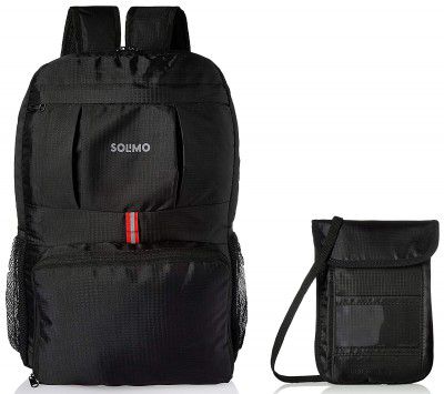 Amazon Brand - Solimo Foldable Backpack and AmazonBasics RFID Blocking Travel Neck Sling Wallet