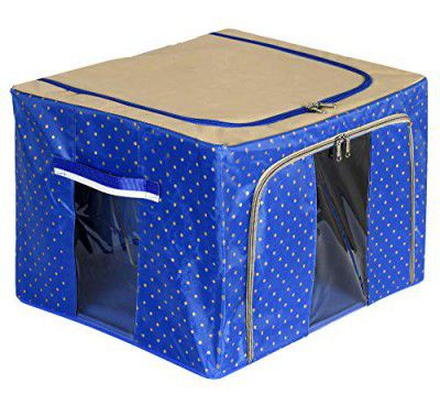 Amazon Brand - Solimo Foldable Printed Underbed Storage Box with Metal Frame Support, 24L, Royal Blue, Set of 1
