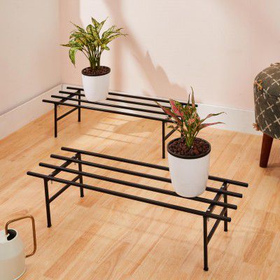 Amazon Brand – Solimo Folding Metal Plant Stand (Pack of 2, Black) 