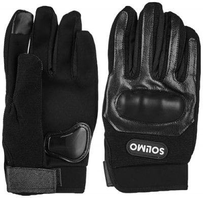 Amazon Brand - Solimo Full Finger Bike Riding Gloves with Hard Knuckle Shell (Black)