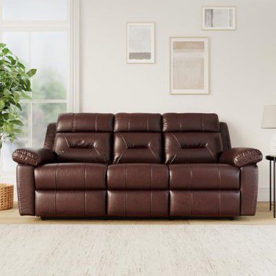 Amazon Brand - Solimo Garcin Manual 3 Seater Leatherette Recliner (Dark Brown)