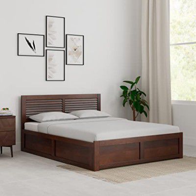 Amazon Brand - Solimo Garipy Queen Size Solid Sheesham Wood Bed with Box Storage (Honey Finish)