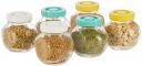 Amazon Brand - Solimo Glass Storage Jar with Assorted Plastic Cap for Pickles, Spices | BPA Free | Set of 6 | 200 ml...
