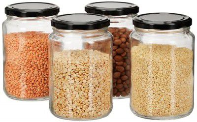 Amazon Brand - Solimo Glass Transparent Storage Jar for Pickles, Spices | BPA Free | Set of 4 | 750 ml