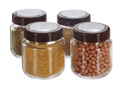Amazon Brand - Solimo Glass Transparent Storage Jar with Brown Cap for Pickles