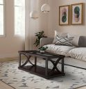 Amazon Brand - Solimo Gremel Glass Top Wooden Coffee Table (Engineered Wood, Brown Colour)...