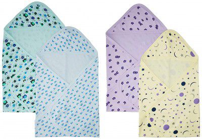 Amazon Brand - Solimo Hooded Baby Towel/ Wrapper, Pack of 4 (508.0mm L X 610.0mm W)