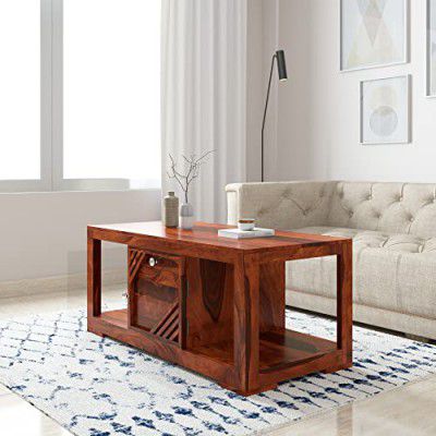 Amazon Brand - Solimo Insolitum Coffee Table with 1 Drawer and 1 Door Cupboard (Sheesham Wood, Honey Finish)