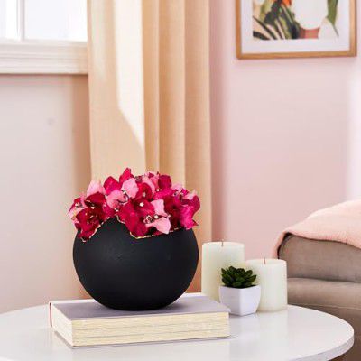 Amazon Brand - Solimo Iron Vase (Black with Gold Texture)