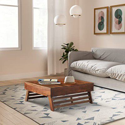 Amazon Brand - Solimo Jedlok Square Coffee Table with Foldable Legs (Solid Sheesham Wood, Natural Finish)