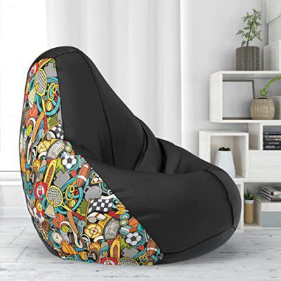 Amazon Brand - Solimo Jumbo Bean Bag Filled with Beans (Sports - H - Black Green)(Faux Leather)