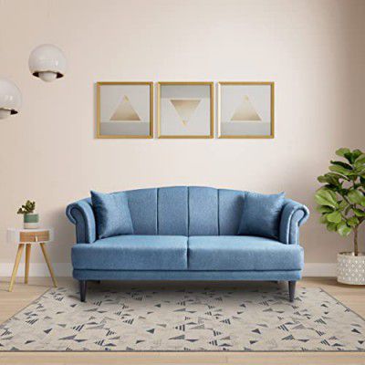 Amazon Brand - Solimo Klyve 3 Seater Sofa (Fabric, Blue)