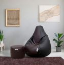 Amazon Brand - Solimo Leatherette 2XL Bean Bag with Footrest, Ready to Use, Filled with Beans (Black and Brown)...