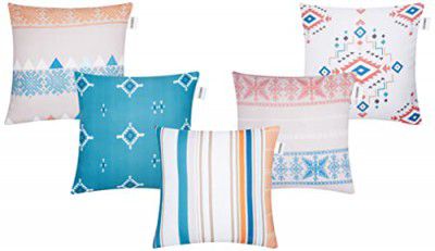 Amazon Brand - Solimo Leyst Polyester Printed Cushion Covers, Set of 5, 16 x 16 Inch