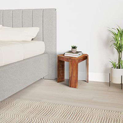 Amazon Brand - Solimo Lichot Bedside Table with 3 Legs (Solid Sheesham Wood, Natural Finish)