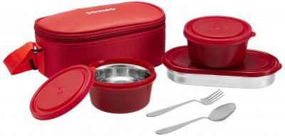 Amazon Brand - Solimo Lunch Box Set with Bag (Office, School & Travel) 