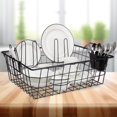 Amazon Brand - Solimo Luxe Dish Drainer with Cutlery Stand, 3 Pc
