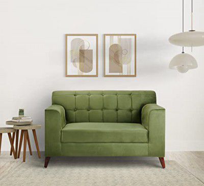 Amazon Brand - Solimo Luxovy 2 Seater Sofa (Velvet Fabric, Olive Green)