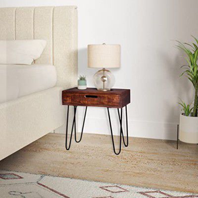 Amazon Brand - Solimo Madux Durable Bedside Table, with 1 Drawer (Acacia Wood with Natural Finish)