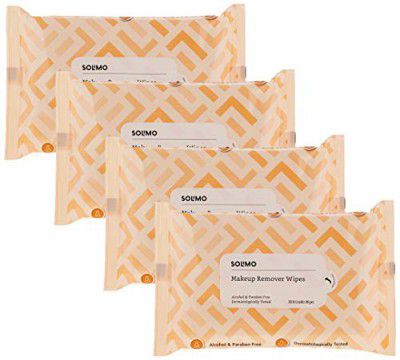 Amazon Brand - Solimo Makeup Removal Wipes - 30 wipes/pack (Pack of 4)