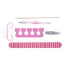 Amazon Brand - Solimo Manicure and Pedicure Kit with Nail File, Pegwood, Brush, Nail Clipper, Toe Separator and Dead Skin Claw Manicure, Pink, Pack of 6...