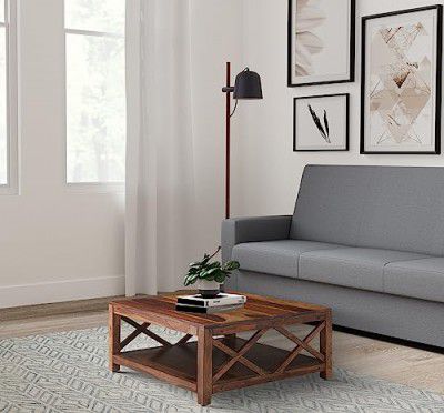 Amazon Brand - Solimo Mastod Sheesham Wood Coffee Table (1 Shelf, Teak Finish) | Solidwood Table | Wooden Table | Center Table