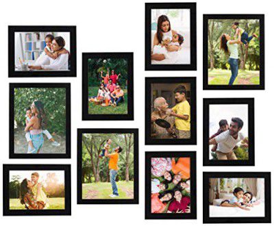 Amazon Brand - Solimo MDF Collage Photo Frames, Set Of 11 (8Pcs - 5X7 Inch, 3Pcs - 8X10 Inch), Black, Rectangular, wall mount