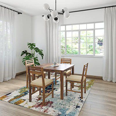 Amazon Brand - Solimo Mehraab 4 Seater Dining Table with 4 Chairs (Solid Sheesham Wood, Natural Finish, Beige)