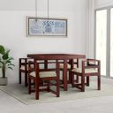 Amazon Brand - Solimo Melka Modern 4 Seater Dining Table with 4 Cushioned Chairs (Solid Sheesham Wood, Honey Finish)...