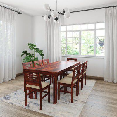 Amazon Brand - Solimo Mende 8 Seater Dining Set with 8 Chairs (Solid Sheesham Wood, Honey Finish)