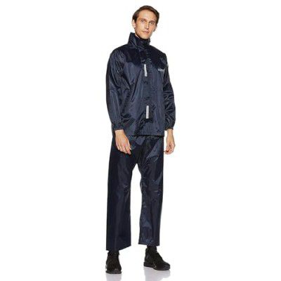 Amazon Brand - Solimo Men's Polyester Water Resistant Casual Style Rain Coat with Pant (Blue, Small)