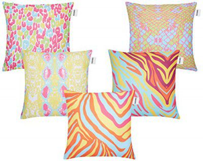 Amazon Brand - Solimo Merzier Polyester Printed Cushion Covers, Set of 5, 16 x 16 Inch