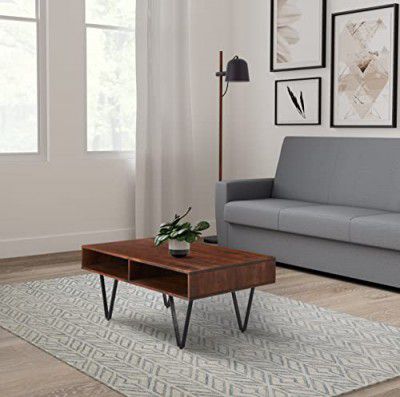 Amazon Brand - Solimo Mescla Coffee Table with 2 Shelves (Solid Acacia Wood and Iron, Natural Finish)