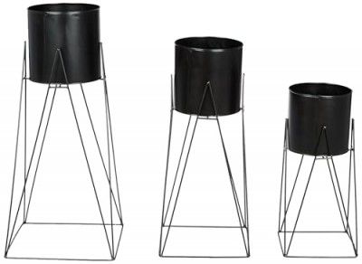 Amazon Brand - Solimo Metal Planters Pot Holder (Square Base) with Metal Plant Stand (Black, Set of 3)