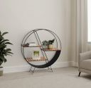 Amazon Brand - Solimo Mevold Iron and Acacia Wood Round-Shaped Bookshelf, Natural Finish...