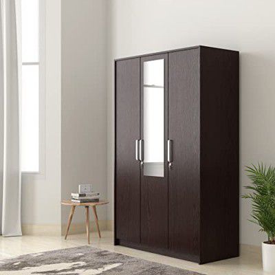 Amazon Brand - Solimo Millburn Engineered Wood 3 Door Wardrobe with 1 Drawer and Mirror (Wenge Finish)
