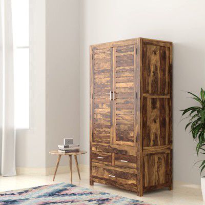 Amazon Brand - Solimo Minden Solid Sheesham Wood Wardrobe, Natural Finish, 2 Doors
