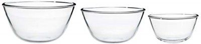 Amazon Brand - Solimo Mixing/Serving Borosilicate Glass Solid Bowl Set (3 pieces, 1600ml, 1100ml, 550ml), Transparent