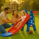 Amazon Brand - Solimo Modern Castle Slide with Basketball for Indoor & Outdoor Use  30kg Weight Capacity, Multicolor...