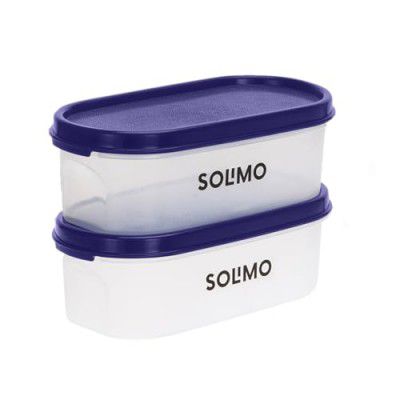 Amazon Brand - Solimo Modular Plastic Storage Containers with Lid | Airtight | BPA-Free | Set of 2 | 600 ML (Transparent)