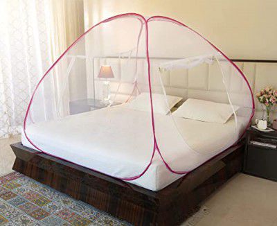 Amazon Brand - Solimo Mosquito Net, Double Bed (Queen Size, 24-30 GSM, Foldable, Highly Durable) - Pink
