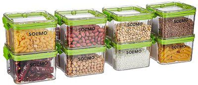 Amazon Brand - Solimo Multipurpose Airtight Containers for Kitchen, Square, Set of 8, 400 ML Each, Green