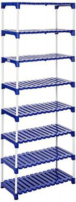 Amazon Brand - Solimo - Multipurpose Rack for Shoes and Clothes, 8 Racks, Blue | Stainless Steel & Plastic
