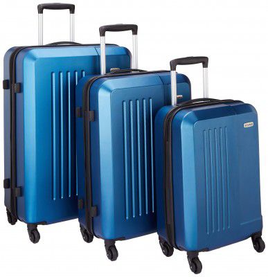 Amazon Brand – Solimo Murray Hardside Trolley, Blue, Set of 3 (55cm + 66cm + 75cm)